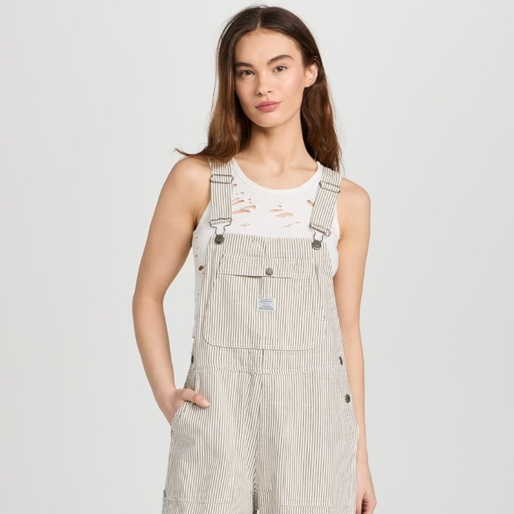 Denimist - Relaxed Overalls in Railroad Grey Stripes - Size XXS